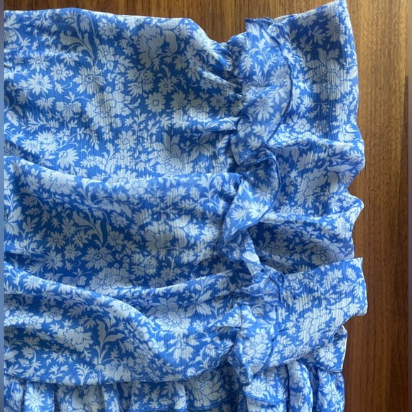 Micro-mini low-rise ruffle + ruched skirt blue w/ white flowers Zara US M - Picture 4 of 7